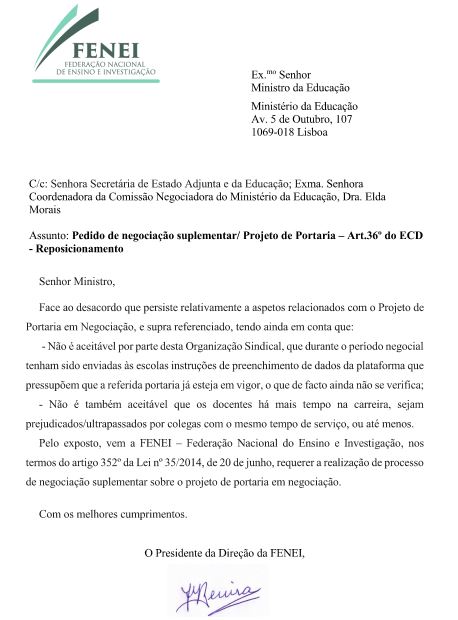 pedido negoviacao suplementar